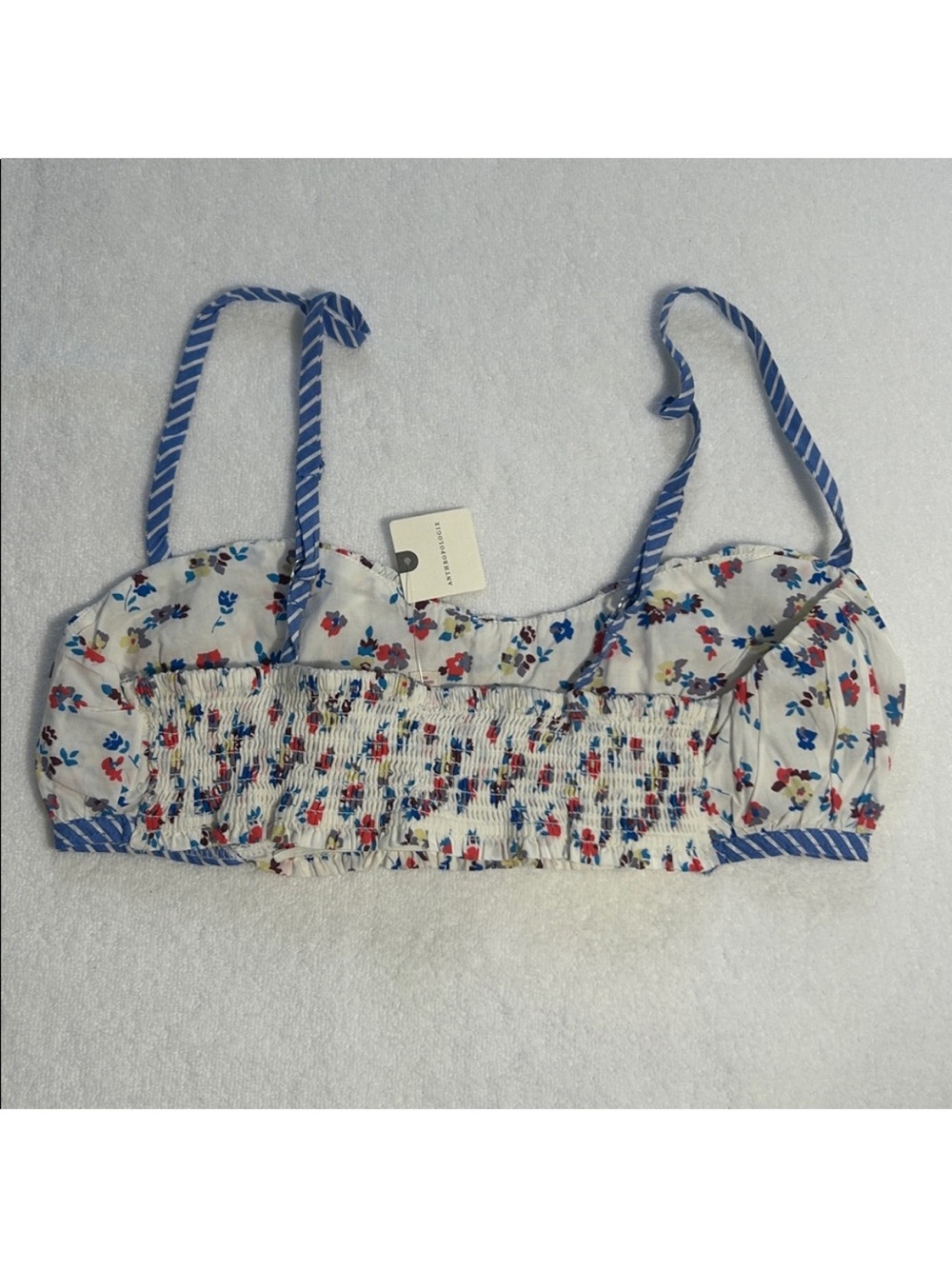 Anthropologie LyreBird Medium Bra Top Printed Cotton Ivory Combo Blue Floral NWT - Picture 4 of 9